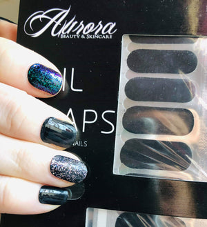 Solid Black and Glitter Nail Wraps